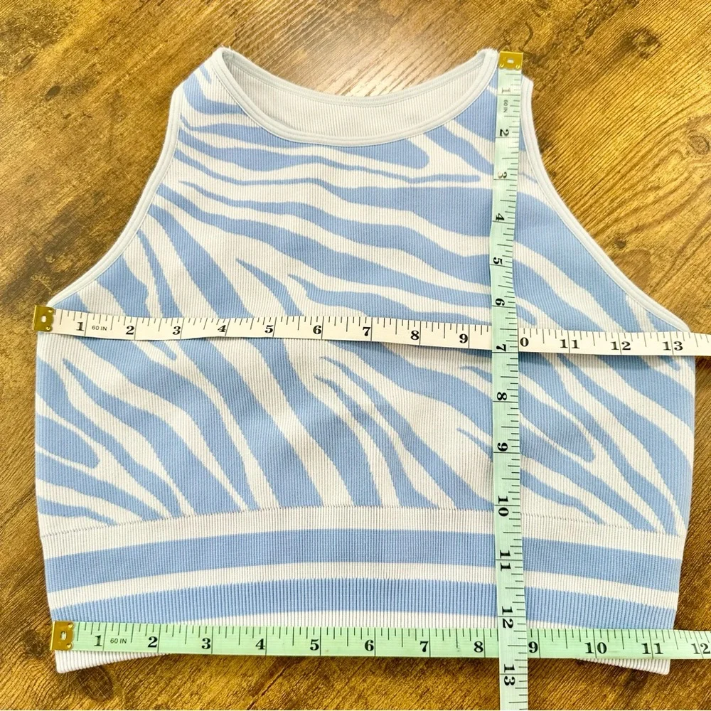 Spiritual Gangster High Neck Jacquard Bra, Light Blue Zebra Crop Bralette, S/XS